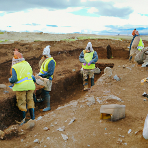 1. צוות של ארכיאולוגים חופר בקפידה אתר יישוב מתקופת הוויקינגים באיסלנד.