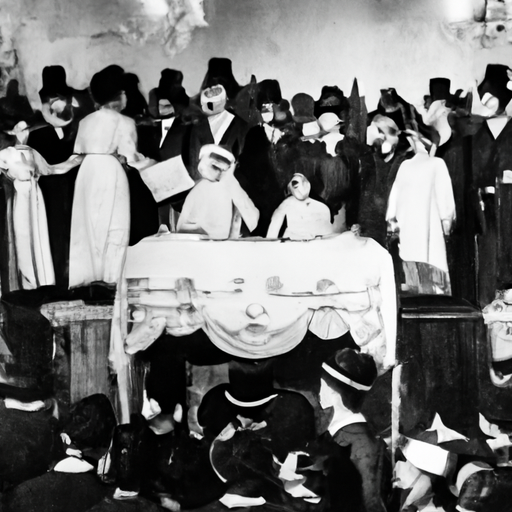 1. תמונה בשחור לבן המתארת טקס בר מצווה מסורתי בתחילת המאה ה-20.