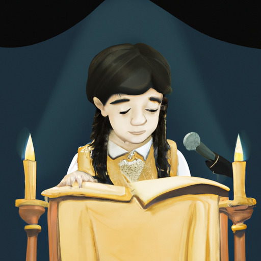 ילדה צעירה קוראת בתורה במהלך טקס בת המצווה שלה