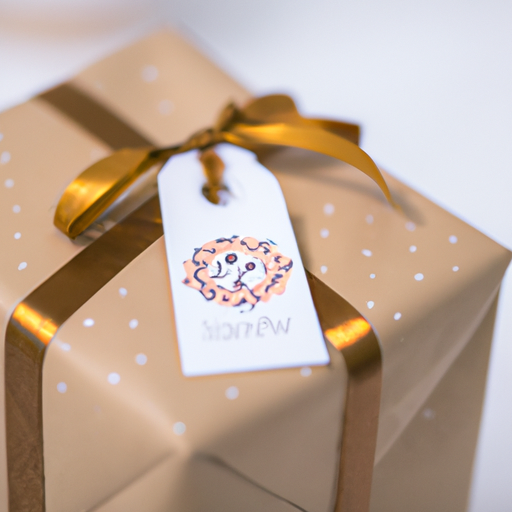 1. קופסת מתנה עטופה יפה עם תג תמונה, המסמלת את הקונספט של מתנות בהתאמה אישית.